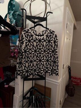 Black & Cream Crochet Floral Sweater